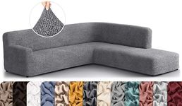 PAULATO BY GA.I.CO. Sectional Sofa Cover - Corner Sofa Cover - Bumper Chaise Couch Covers - Washable Couch with Ottoman Slipcover - Microfibra - Dark Grey (Right Facing Bumper Chaise Sectional)