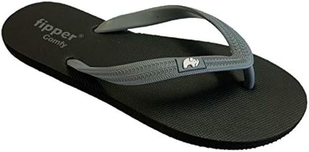 fipper slipper COMFY Rubber Thongs Mens Sizes (Black-Grey, 8UK, 9US)