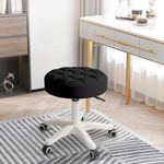 Small Chair Round Rolling Stool with Wheels PU Leather Height Adjustable Swivel Drafting Work SPA Salon Stools Home Office Chair(Black, 14.17)