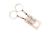 Kraftnix Personalized Pair of Heart Couple Engraved Stainless Steel Key Ring with Words, Names | Unique Memory Gifting | Family Couple Gift for Wife, Husband GF, Father, Mother