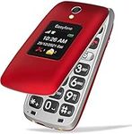 Easyfone Prime-A1 Pro 4G LTE SIM-Free Flip Mobile Phone for Seniors, 2.4'' HD Display, Large Fonts, Clear Sound, SOS Button, 1500mAh Battery with a Charging Dock (Red)