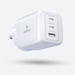 Auklet 3-in-1 65W Compact Gan Wall Mount Chargers,2 Type C Ports, 1 Type A port,Fast Charging,Compatible with Laptops,Mac, iPhone 15,Samsung Galaxy & Andriod Mobiles with Type C Connectivity (White)