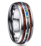 VAKKI Tungsten Rings for Men Women 8mm Hawaiian Koa Wood and Abalone Shell Wedding Bands Promise Rings Size K 1/2