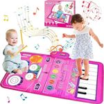 Musical Toys for Toddlers, 2 in 1 Piano Keyboard & Drum Mat, Kids Music Sensory Play Mat Baby Toys, Early Educational Learning Musical Toy Piano Mat, First Birthday Gifts for Girls Boys Present Pink