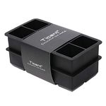 Ticent & Co Ice Cube Trays - Large 2 inch Square Silicone Ice Cube Mould for Whiskey Cocktails, Pack of 2 (Black)