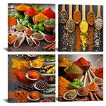 HOMOEART Colorful Spices Kitchen Pictures Canvas Wall Art Prints Framed Still Life Food Painting 12"x12"x4 Panels Dining Room Restaurant Home Wall Decor