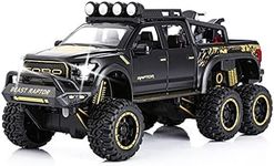 BlackZone Pickup Truck Toys for Boys F150 Raptor Diecast Metal Model Car with Sound and Light for Kids Age 3 Year (Black)