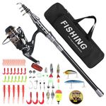Achort Telescopic Fishing Rod and Spinning Reel Combo Set, Portable Fishing Pole Kit with Fishings Line, Fishing Lures Kit & Accessories and Carrier Bag for Travel Surf Saltwater Freshwater