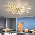 Ceiling Fans with Lights and Remote APP Control Reversible DC Large Ceiling Fans with Lamps Dimmable 6 Speed Fan Light for Living Room Bedroom, Gold, 92cm