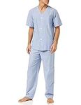 Fruit of the Loom Men's Broadcloth Short Sleeve Top and Long Pants Pajama Set, Blue Stripe, X-Large