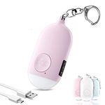 Safesound Personal Alarm, Rechargeable Self Defense Security Alarm Keychain 130dB Loud Protection Siren Police Approved Rope Alarm Keyring with Flashlight for Women Elderly Dog Walker (Pink)