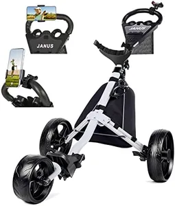 JANUS Golf cart, Foldable Golf Push cart, Golf Bag cart, Golf Pull cart with Phone Holder and Storage Bag. Golf Caddy had Large Wing or Small Wing, can be Suitable for Golf Bags of Different Sizes.