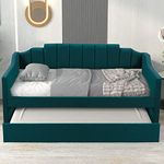 Twin Daybed with Trundle, Harper & Bright Designs Upholstered Twin Size Daybed Sofa Daybed Frame with Twin Roll-Out Trundle, No Box Spring Needed, Furniture for Bedroom, Living Room, Guest Room, Green