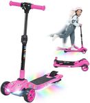 AIYAPLAY Electric Scooter for Kids, 3 Wheel Foldable Kids Scooter for Age 6-10 with 4 Levels Adjustable Height, LED Lights, Up to 6km/h, Maximum Range 8km, 4.8kg Lightweight for Boys and Girls, Pink