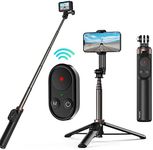 TELESIN Vlog Selfie Stick with Bluetooth Remote Control for Go Pro Hero 12 11 10 9 Go Pro Max Camera,Selfie Pole Extendable Monopod with Phone Clip Wireless Remote for iPhone Android Cell Phone Tripod