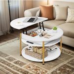 DWVO Round Coffee Table with Lifting Top, Coffee Table with Hidden Storage Compartment, Modern Center Table for Home Office Living Room (White)