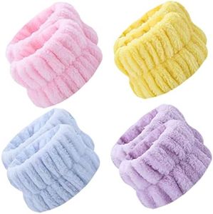 4 Pairs Face Washing Wristbands, Wrist Towels for Washing Face Water Stopper Wrist Bands Scrunchies Cuffs Spa Sweat Bands for Wrists