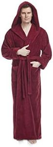 Arus Men's Hood'n Full Ankle Length Hooded Turkish Cotton Bathrobe M Burgundy