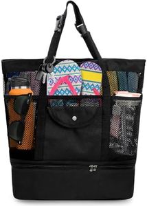 YIMITEE Beach Bag with Cooler, Waterproof Mesh Beach Tote Bag with 7 Pocket, Sandproof Large Zipper Travel Beach Bag for Women, Vocation, Pool, Gym, Swim, Shopping