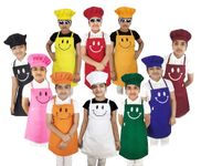 Switchon Polyester Waterproof Adjustable Kids Multi purpose Cooking Apron with a chef cap School Apron - for 3 years to 6 years Proudly made in india (set of 10 apron with Cap (in10 colours)