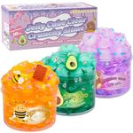 Keemanman Slime Kit - 3 Pack Jelly Cube Clear Crunchy Slime with Avocado, Honeycomb and Lavender Bear Charms, Preppy and Aesthetic Stuff, Cute Stress Toys and Cool Birthday Gifts for Girls and Boys