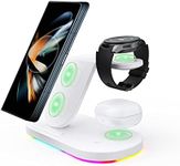 OVISBAI 3 in 1 Android Wireless Charger for Samsung Devices, Wireless Charging Station for Samsung Galaxy Z Fold 4/Flip 4/S22 Ultra/S22+/S22/S21/Note20,Galaxy Watch 4/3,Galaxy Buds 2 Pro/2 White