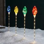 Lights4fun Set of 4 C9 Light Bulb Plug In Outdoor Christmas Pathway Stake Lights with Multi Coloured Micro LEDs 67cm