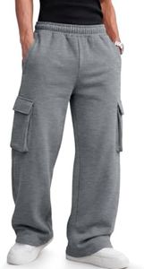 EFAN Men's Cargo Fleece Sweatpants Relaxed Straight Leg Joggers BlackGrey L