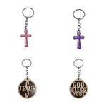 Blessings Transparent Set of 4 Pink & Purple Color Keychain & Oval Shape Jesus & God Bless You Keychain