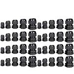 Cable Glands Plastic Waterproof Adjustable 3.5-13mm Cable Glands Joints Wire Protectors PG7, PG9, PG11, PG13.5, PG16, Pack of 40