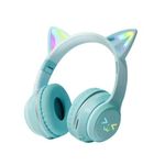ONOTIC Wireless Kids Headphones for Girls Over Ear Bluetooth Headphones Cat Ear Led Light Up Children Headphones Volume Limited Foldable Headphone for Kids School, Travel, Music (Blue)