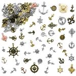 BEZANU Antique Anchor Charms, 100g Multicolor Retro Nautical Helm Ship Wheel Decorative Pendants for Bracelet, Earring, Crafting, Jewelry Making