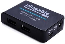 Plugable USB 2.0 4-Port High Speed Hub with 12.5W Power Adapter, Driverless