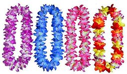 Large Size 41" Set of 4 Tropical Hawaiian Ruffled Luau Flower Leis Necklaces for Birthday Party Supply Beach Theme Party Supplies Decorations Favors Ornaments