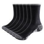 YUEDGE Men's Socks Moisture Wicking Black Cotton Cushioned Crew Socks Gym Training Athletic Socks Work Socks for Men Pack Size 9-11, 6 Pairs