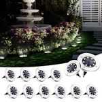 Solpex 12 Pack Solar Ground Lights, 8 LED Solar Powered Disk Lights Outdoor Waterproof Garden Landscape Lighting for Yard Deck Lawn Patio Pathway Walkway (White)