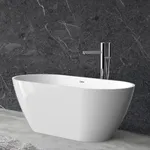 GarveeTech 59"Acrylic Freestanding Bathtub Contemporary Soaking Tub With Overflow and Drain In Chrome, Stand Alone Soaking Bath Tub, Glossy White Bathroom Tub for Adults