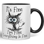 Vixar Its Fine I'm Fine Everything is fine Cat Joke Coloured Mug Cup Gift Birthday Work Office Christmas Tea Coffee (Black)