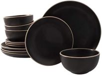 Gibson Home Rockaway Round Stoneware Dinnerware Sets, Service for 4 (12pcs), Black