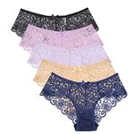 FallSweet Women Lace Panties Sexy Underwear Ultra Thin Briefs Pack of 5, 5pc, Mix3, L