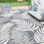 Bsmathom 6x9 Outdoor Plastic Straw Rug, Outdoor Patio Rug Waterproof, Portable Camping Rugs Palm Leaf Indoor Outdoor Rug for Outside, Rv, Camping, Trailer, Backyard, Pool Deck, Grey