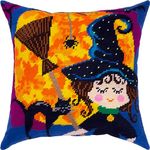 Halloween. Embroidery Kit. Throw Pillow 16×16 Inches. Printed Tapestry Canvas, European Quality