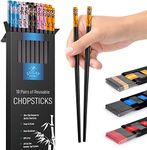 Zulay (10 Pairs) Fiberglass Chopsticks - Premium Japanese Chopsticks Reusable & Durable Design - Non Slip Chop Sticks With Textured Tips For Home & Restaurant (Floral Design)