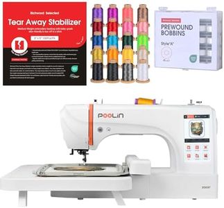 Poolin EOC07 Embroidery Machine Bundle with 20 Color 800m Thread, 25 Pre Wound Bobbins, 9x9 Tear Away Stabilizer Sheets, 7.9x15 Area