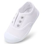 Harvest Land Kids Shoes Toddlers Canvas Sneakers Slip-on Comfortable Light Weight Skin-Friendly Causal Running Tennis Shoes for Boys Girls(Toddle/Little Kids/Big Kids) White