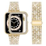 Wutwuk Compatible for Apple Watch Band 44mm with Case, Jewelry Metal Replacement Strap for iWatch SE/SE2 Series 6 5 4, Women's Dressy Bling Wristband Bracelet Gold