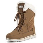 Polar Boot Womens Quilted Outdoor Cuff Snow Duck Waterproof Lace Up Faux Fur Boots, Tan Nylon, 5 UK