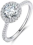 Barzel 18K White Gold Plated Round Halo Cut Cubic Zirconia Engagement Ring (White Gold, 5)