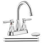 Bathroom Faucets for Sink 3 Hole,Bathroom Sink Faucet,Faucet for Bathroom Sink,4 inch 2 Handle Bathroom Faucets with Pop-up Drain and 2 Supply Hoses for Bathroom Sink Vanity RV (Brushed Nickel)