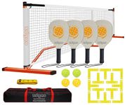 Pickleball Nets Portable Outdoor Pickle Ball Set with 4 Wooden Pickleball Paddles, 4 Pickle Balls and Court Marking Kit, Regulation Size Pickleball Net with Carrying Bag for Backyard, Driveway